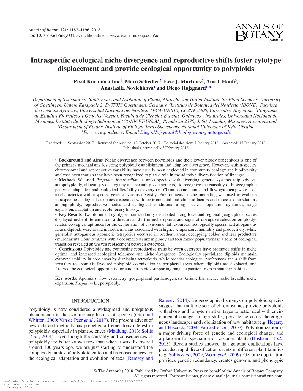 Intraspecific Ecological Niche Divergence and Reproductive Shifts Foster Cytotype Displacement and Provide Ecological Opportunity to Polyploids