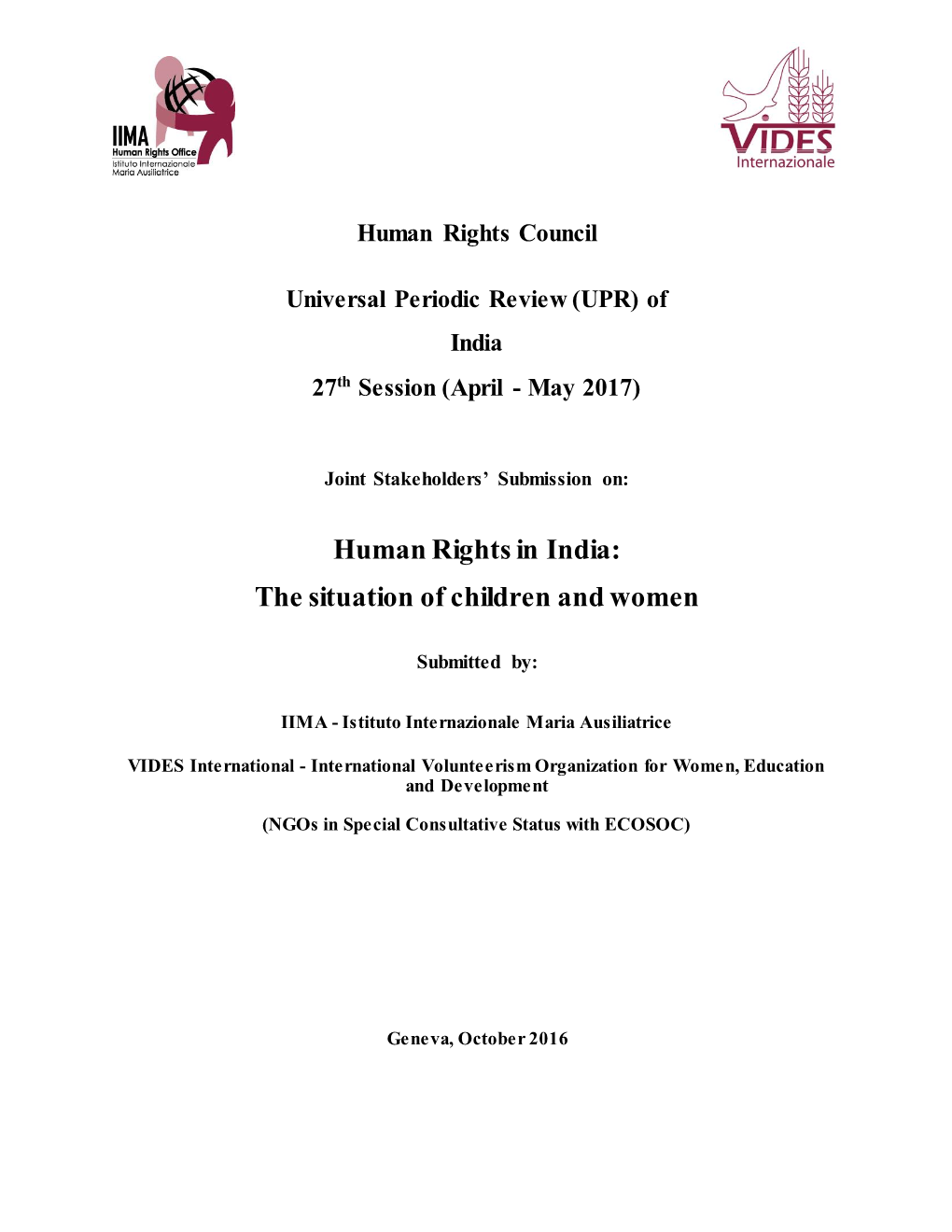 Human Rights in India: the Situation of Children and Women