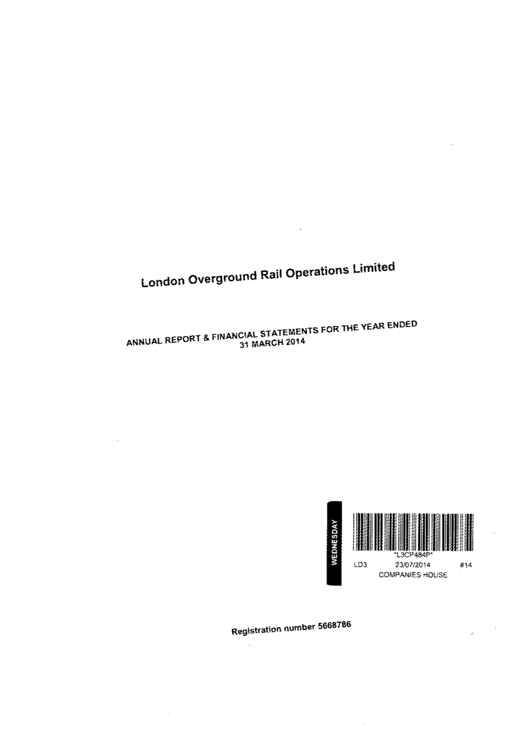 London Overground Rail Operations Limited Directors' Report and Accounts 2014