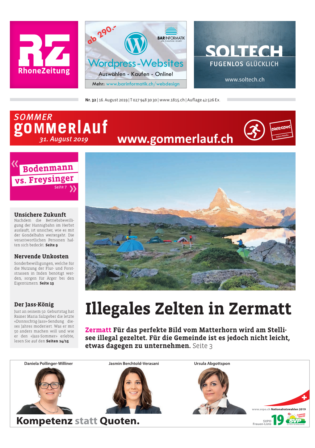 Illegales Zelten in Zermatt Rainer Maria Salzgeber Die Letzte «Donnschtig-Jass»-Sendung Die- Ses Jahres Moderiert