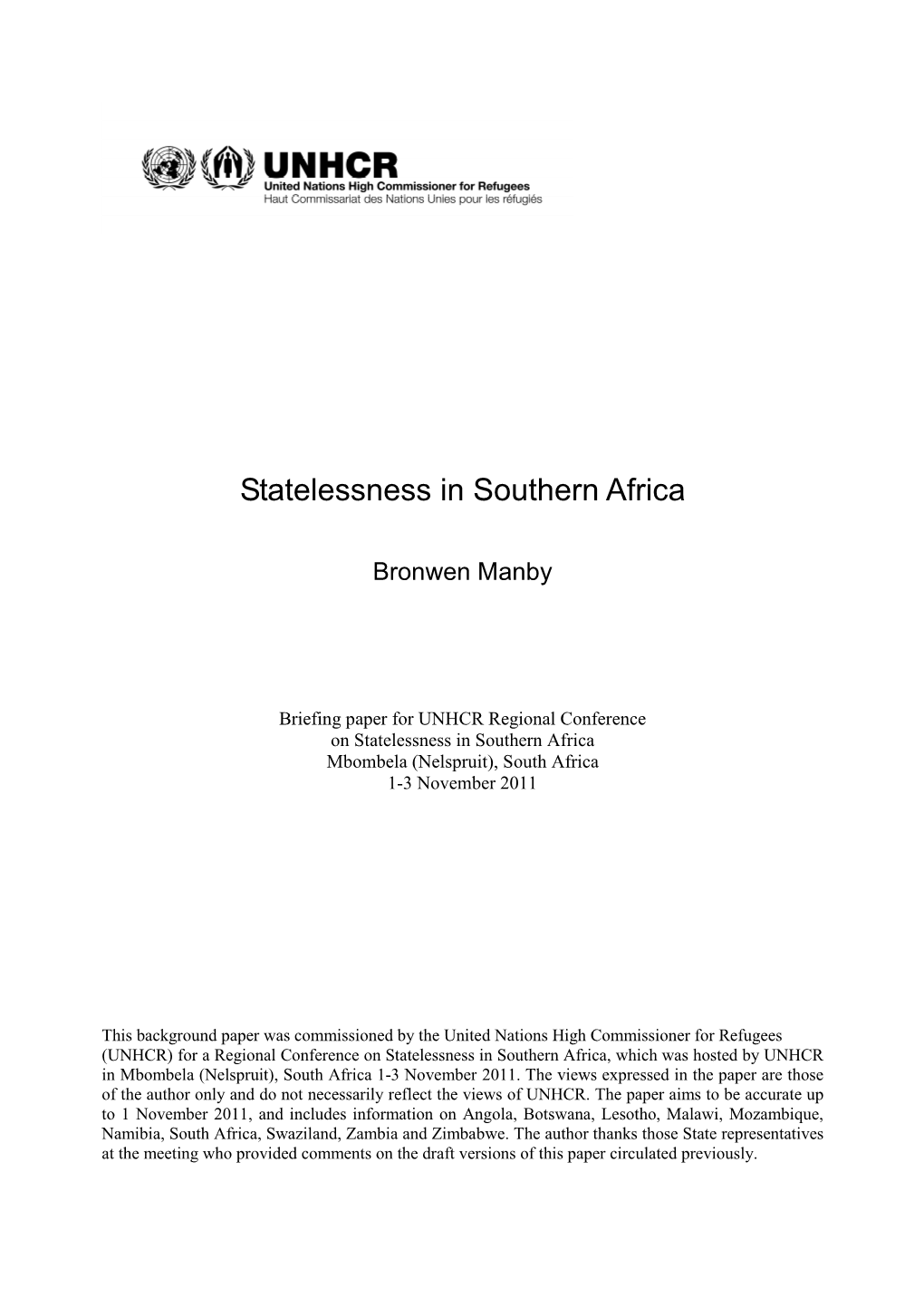 Statelessness in Southern Africa (Final)