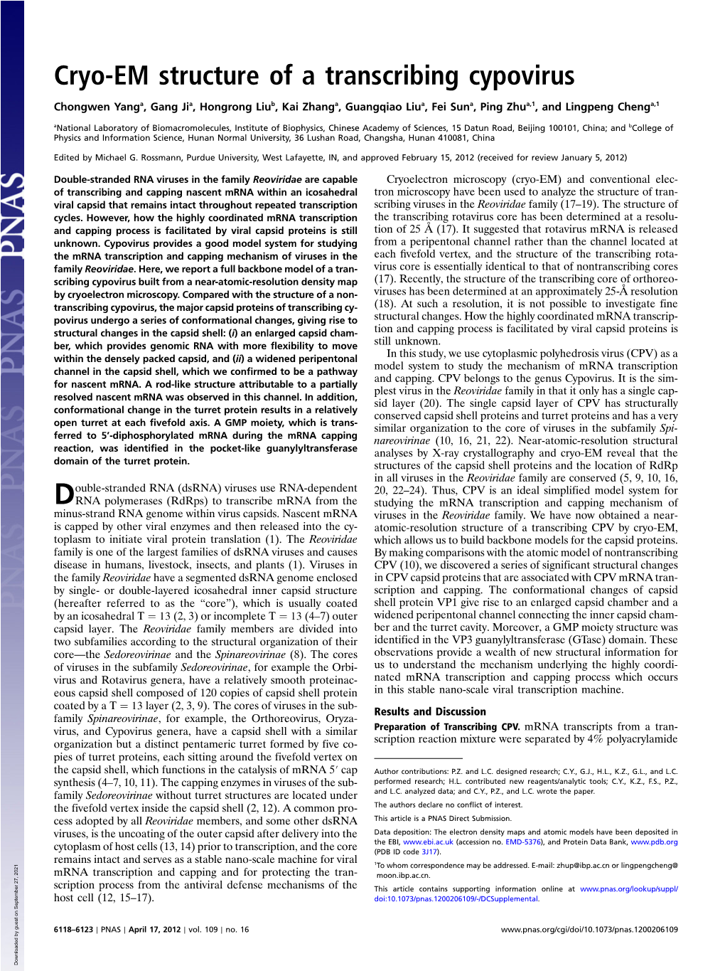 Cryo-EM Structure of a Transcribing Cypovirus