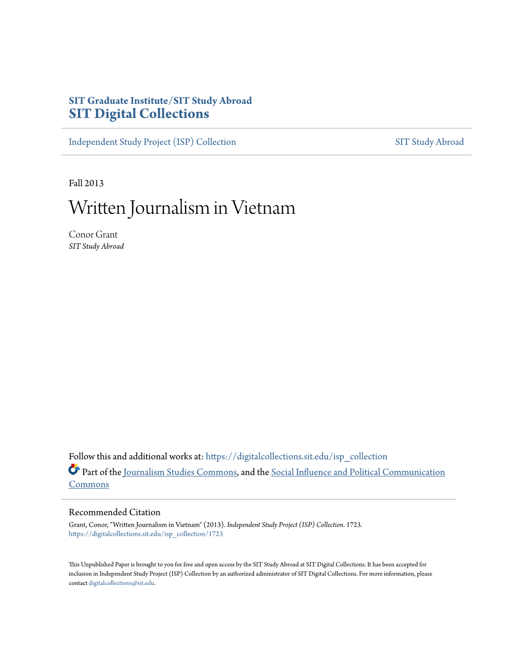 Written Journalism in Vietnam Conor Grant SIT Study Abroad