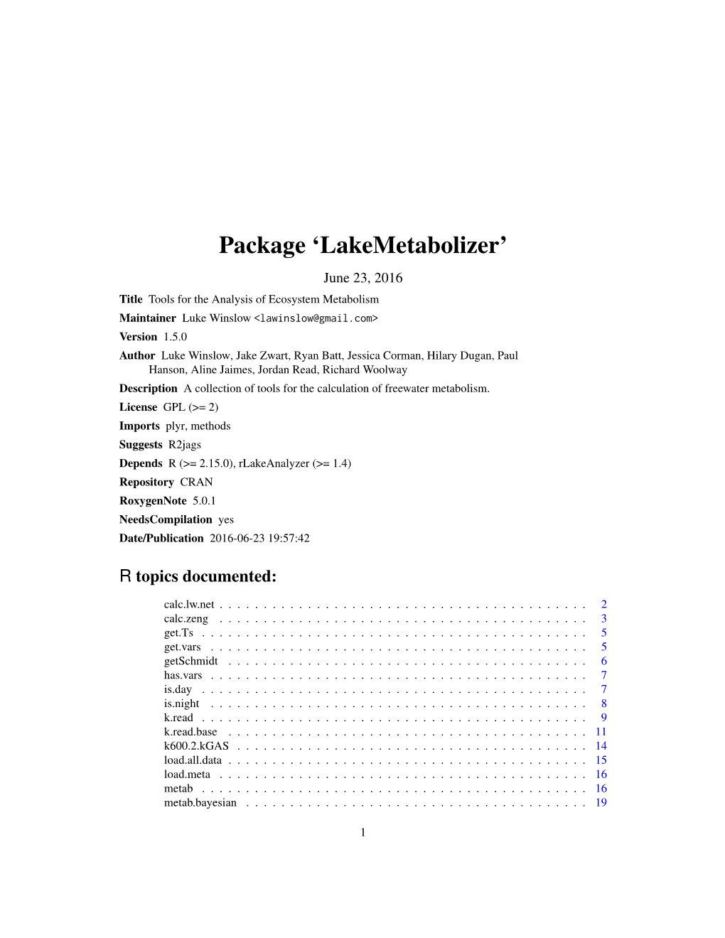 Package 'Lakemetabolizer'