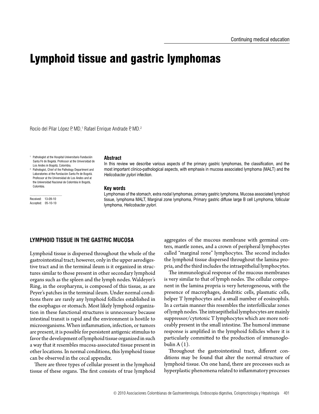 Lymphoid Tissue and Gastric Lymphomas