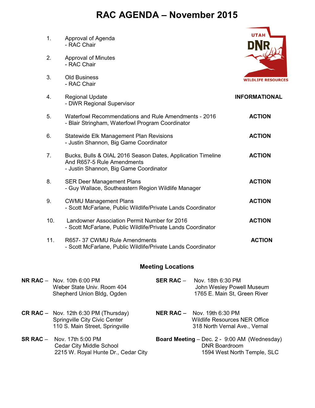 Rac Agenda – February 2007