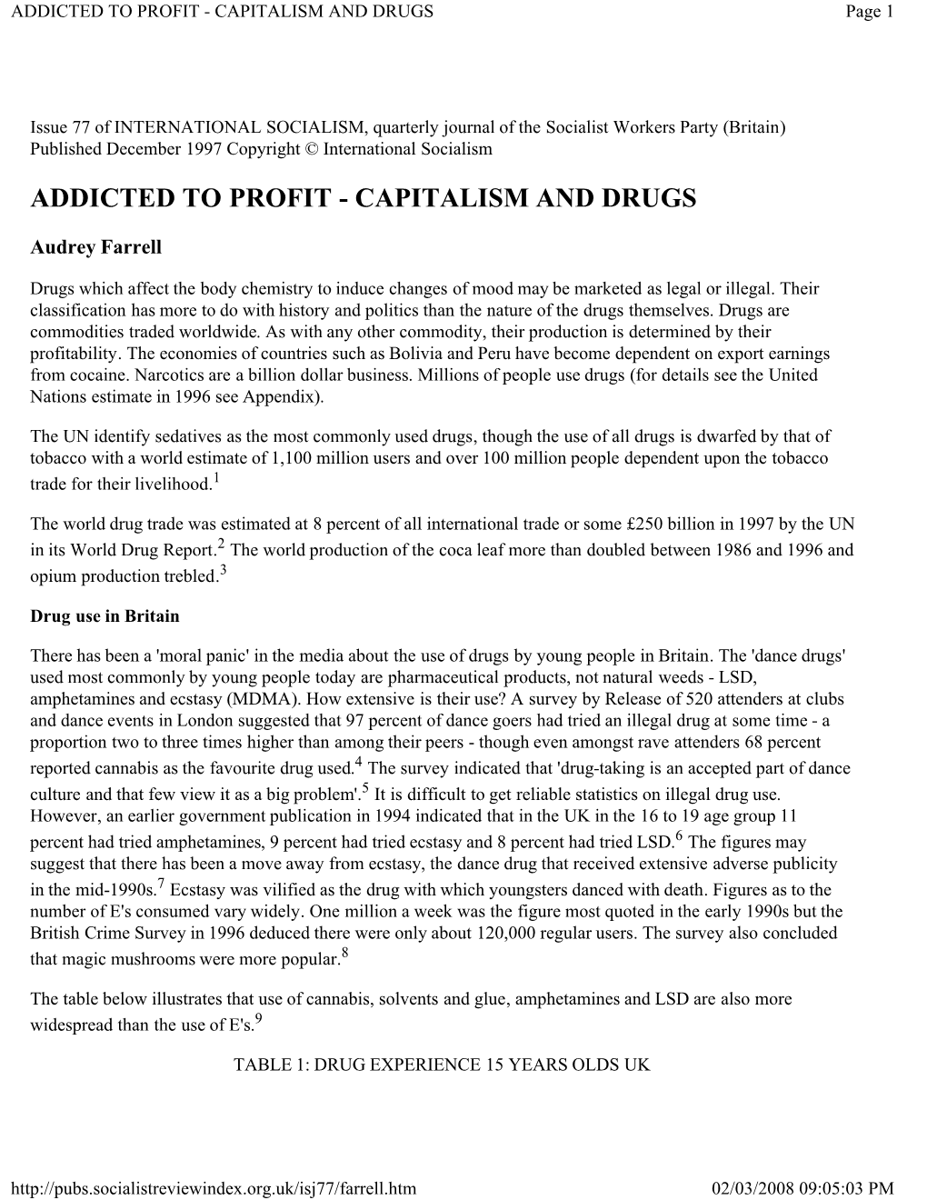 ADDICTED to PROFIT - CAPITALISM and DRUGS Page 1