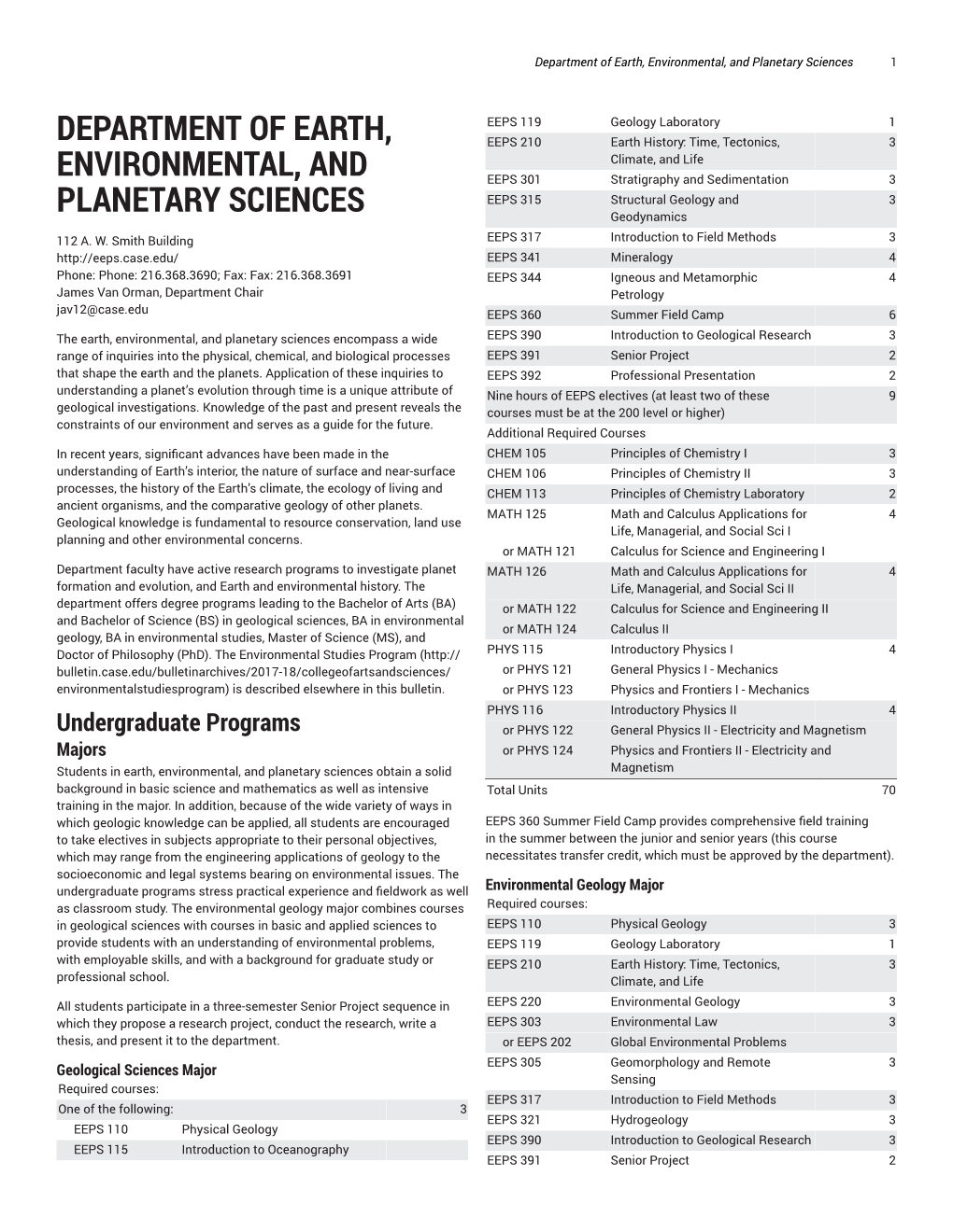 Department of Earth, Environmental, and Planetary Sciences 1