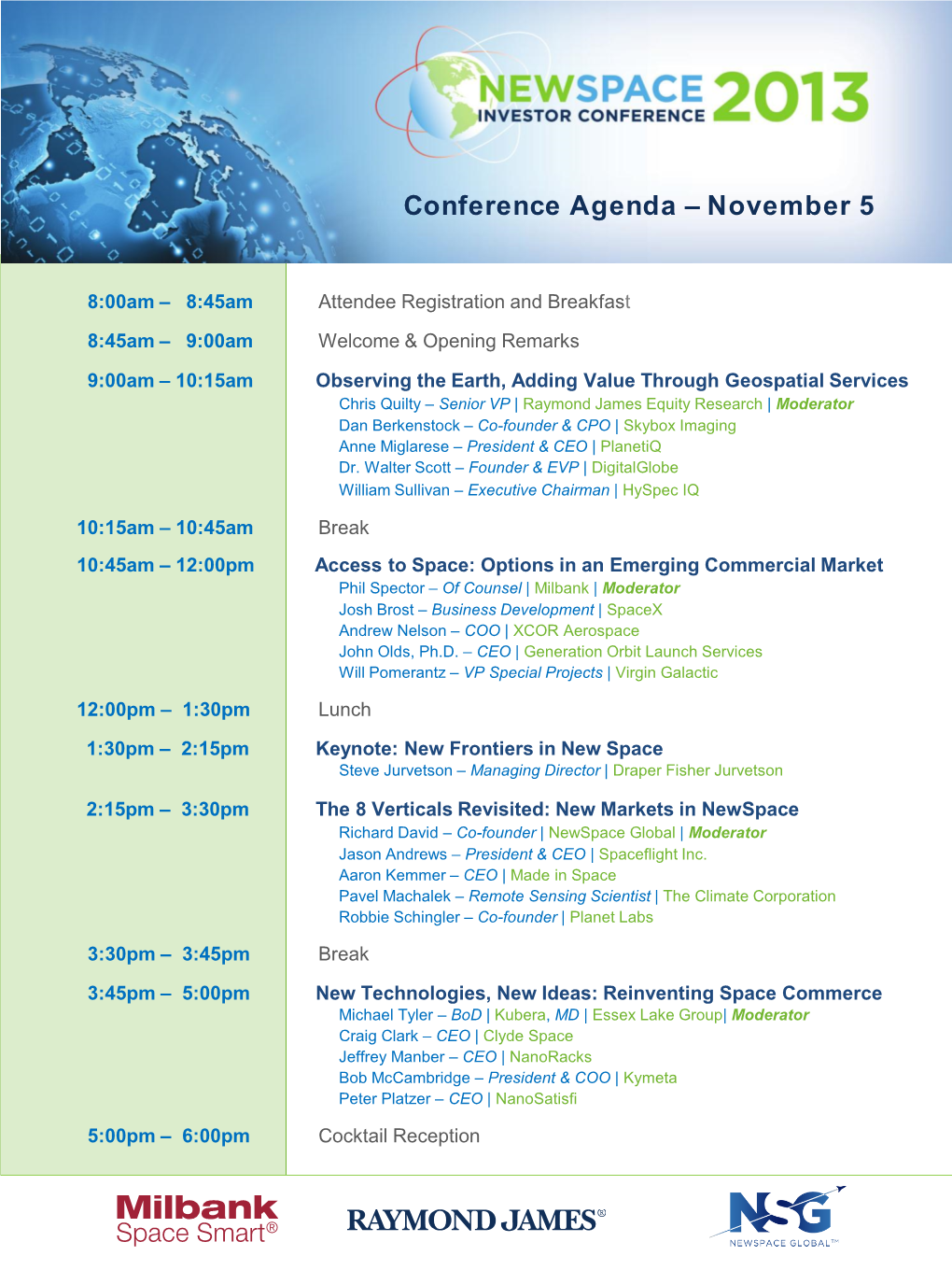 Conference Agenda – November 5