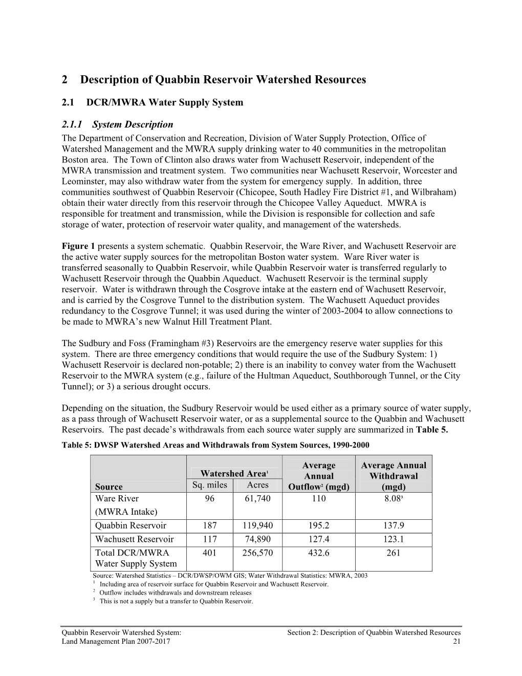 2 Description of Quabbin Reservoir Watershed Resources