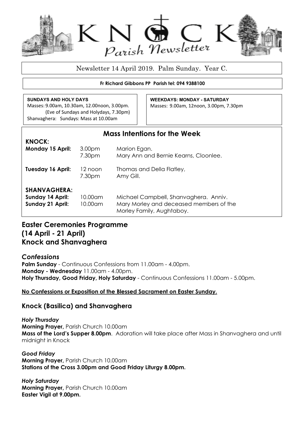 Easter Ceremonies Programme (14 April - 21 April) Knock and Shanvaghera