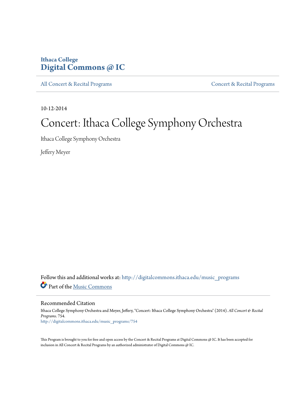 Concert: Ithaca College Symphony Orchestra Ithaca College Symphony Orchestra