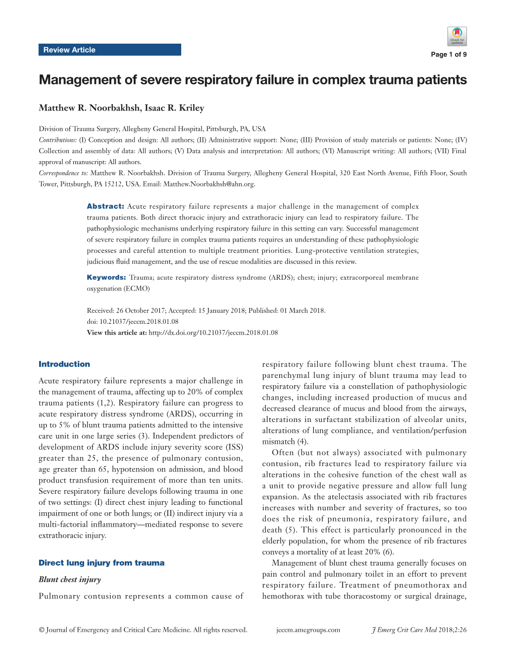 Management of Severe Respiratory Failure in Complex Trauma Patients