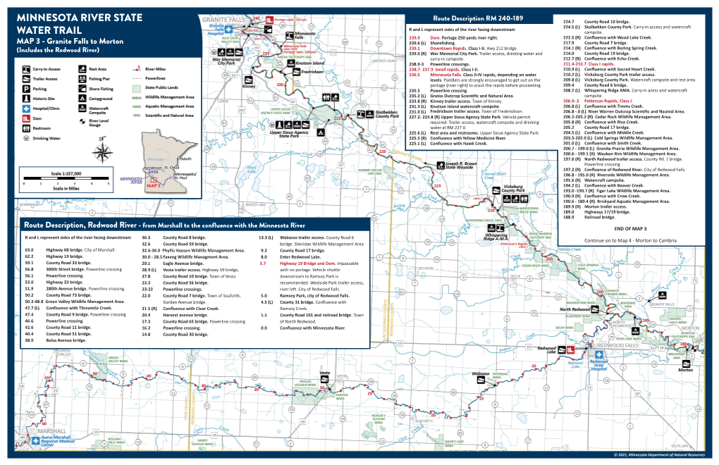 Map of Minnesota River State Water Trail from Granite Falls to Morton-Includes Redwood River