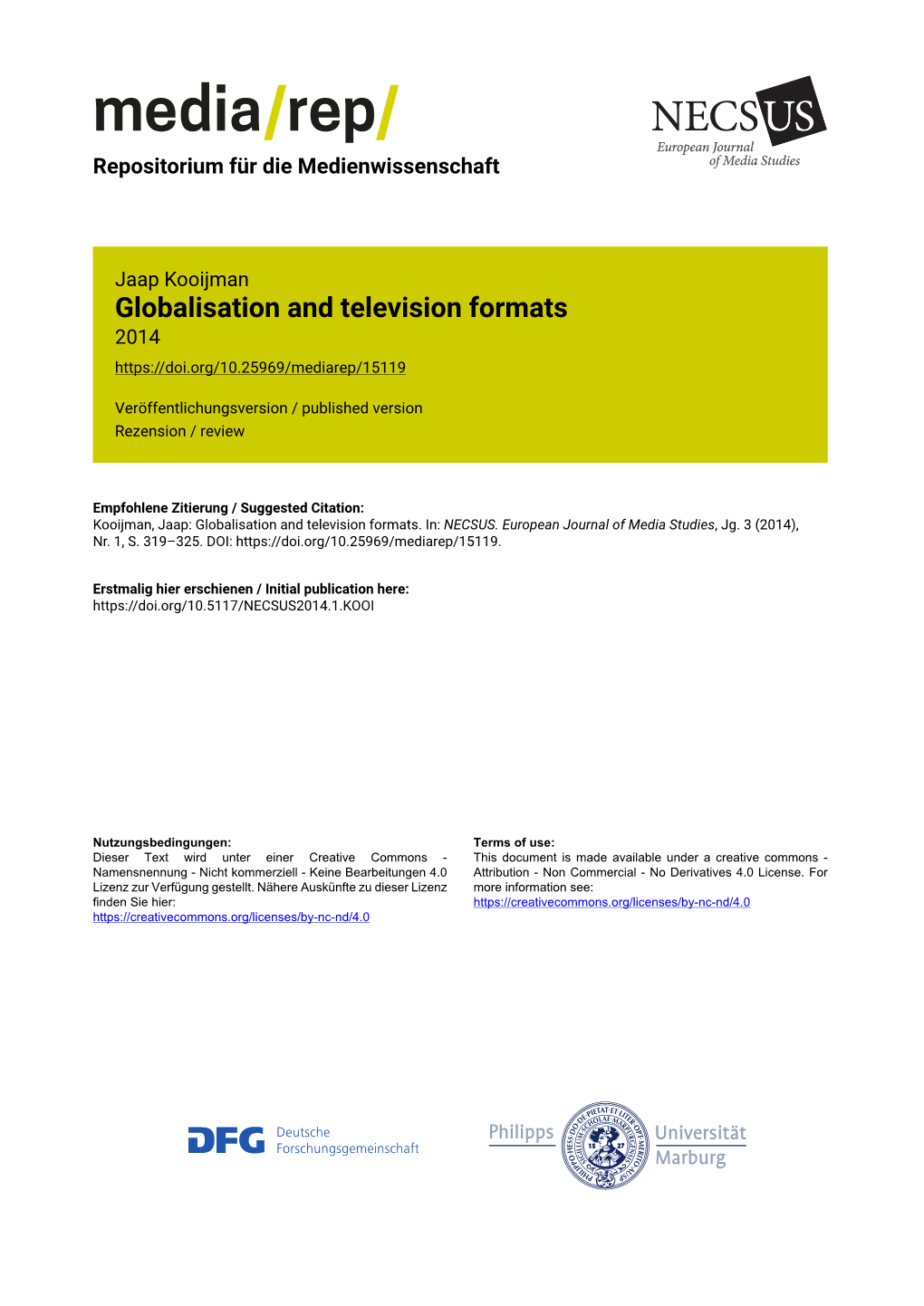 Globalisation and Television Formats 2014