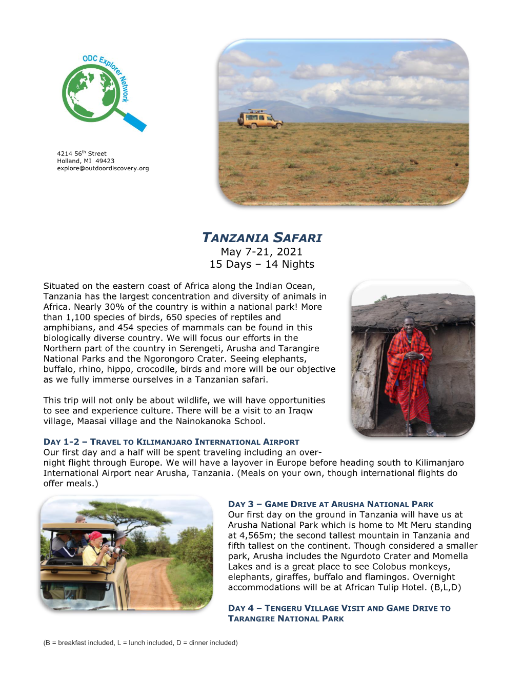 TANZANIA SAFARI May 7-21, 2021 15 Days – 14 Nights