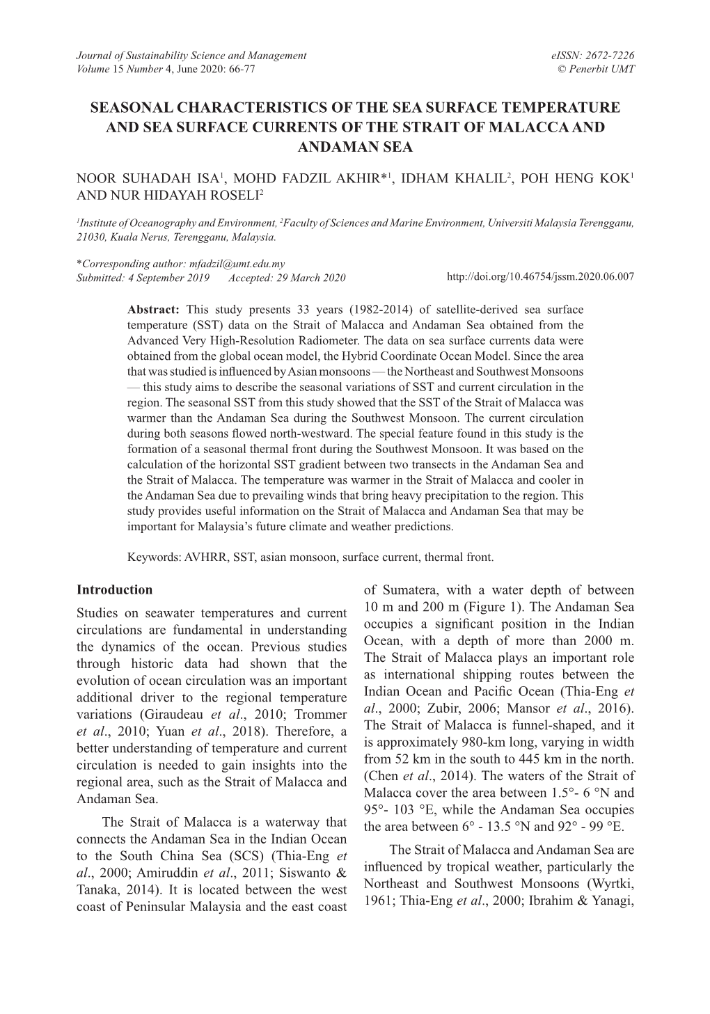 Seasonal Characteristics of Sea Surface Temperature and Sea