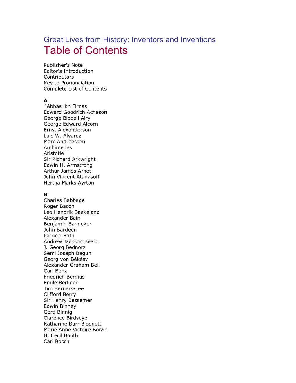 Table of Contents