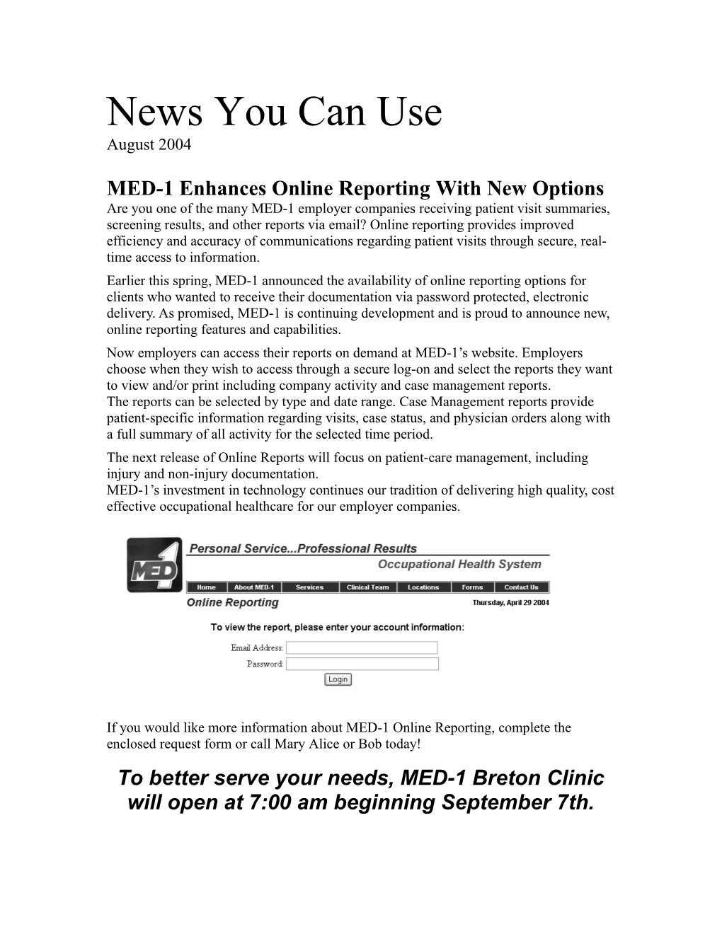 MED-1 Enhances Online Reporting with New Options