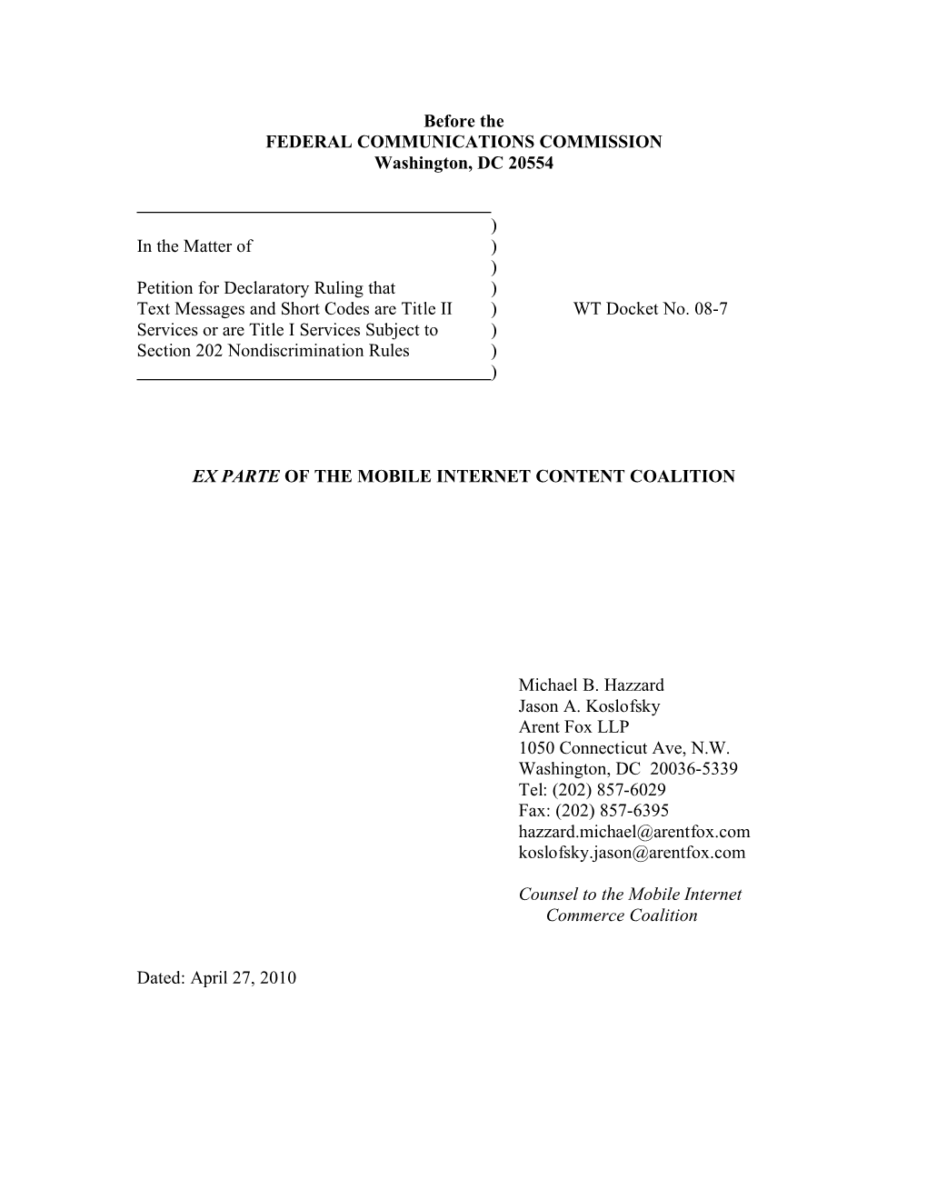 MICC Ex Parte in Public Knowledge Proceeding WT Docket No 08-7