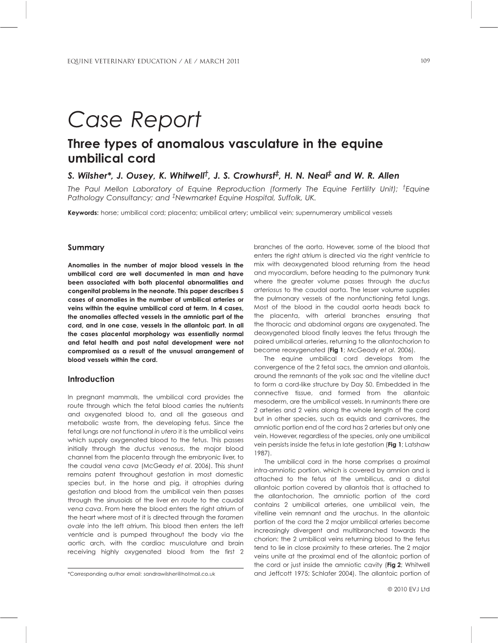 Three Types of Anomalous Vasculature in the Equine Umbilical Cord S