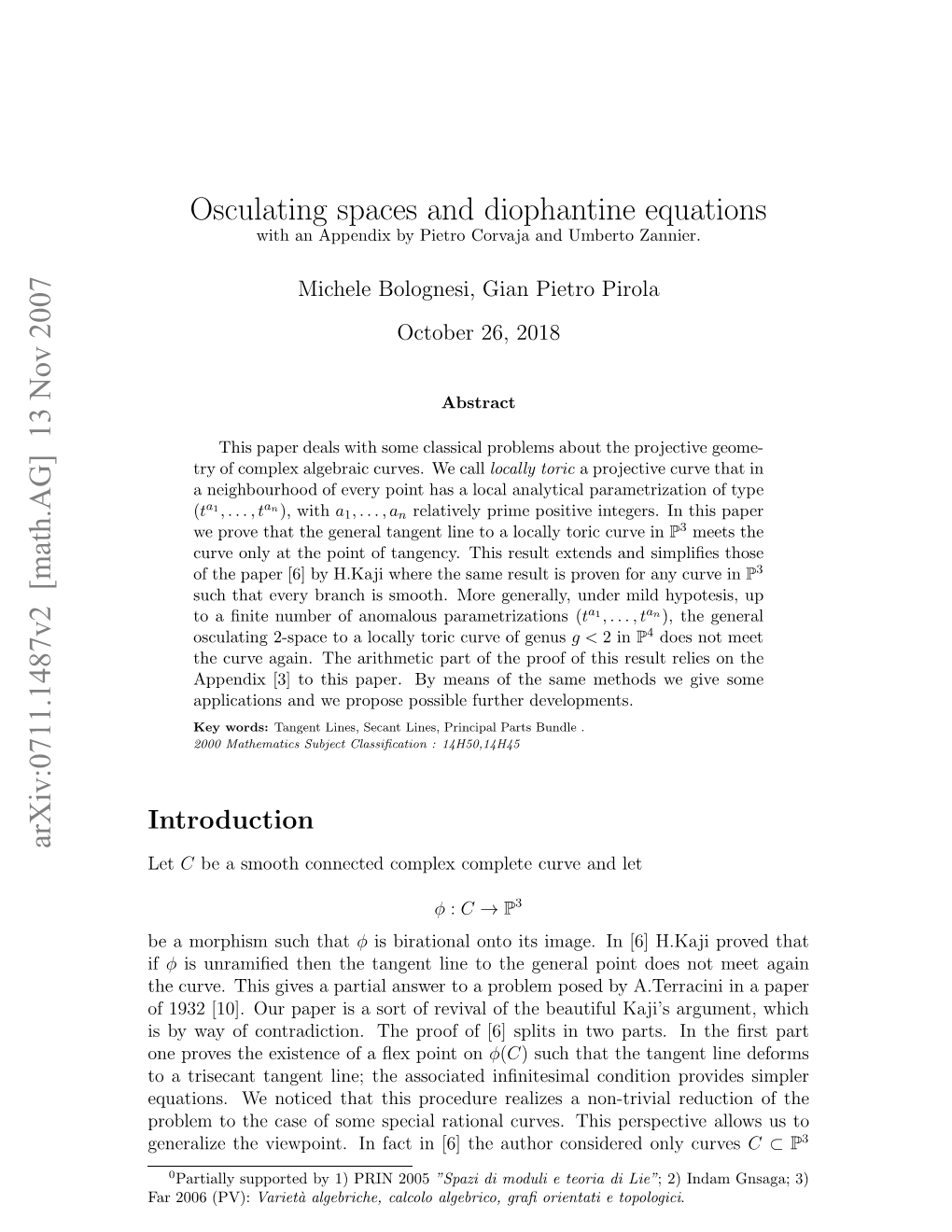 Osculating Spaces and Diophantine Equations (With an Appendix by Pietro Corvaja and Umberto Zannier)