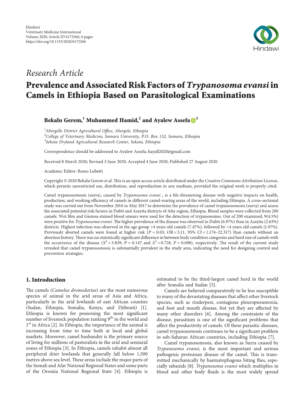 Prevalence and Associated Risk Factors Oftrypanosoma Evansiin