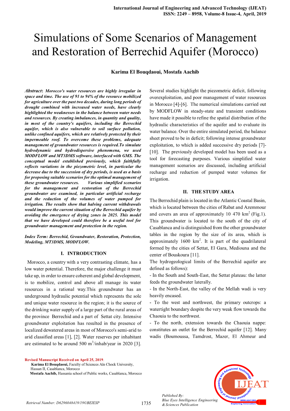 Simulations of Some Scenarios of Management and Restoration of Berrechid Aquifer (Morocco)