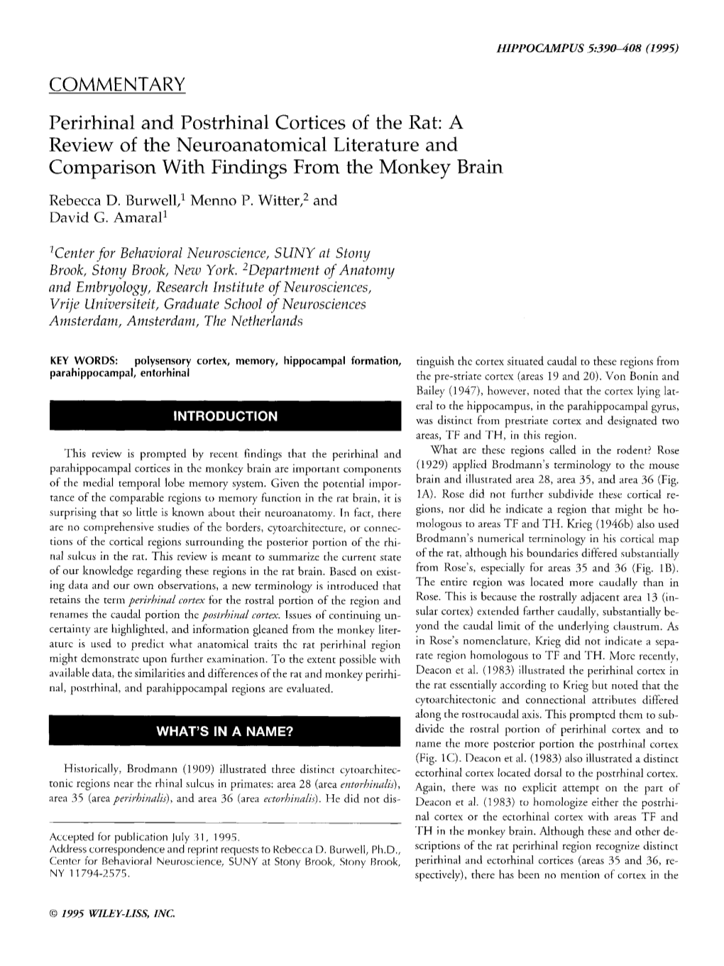 Perirhinal and Postrhinal Cortices of the Rat: a Review of the Neuroanatomical Literature and Comparison with Findings from the Monkey Brain