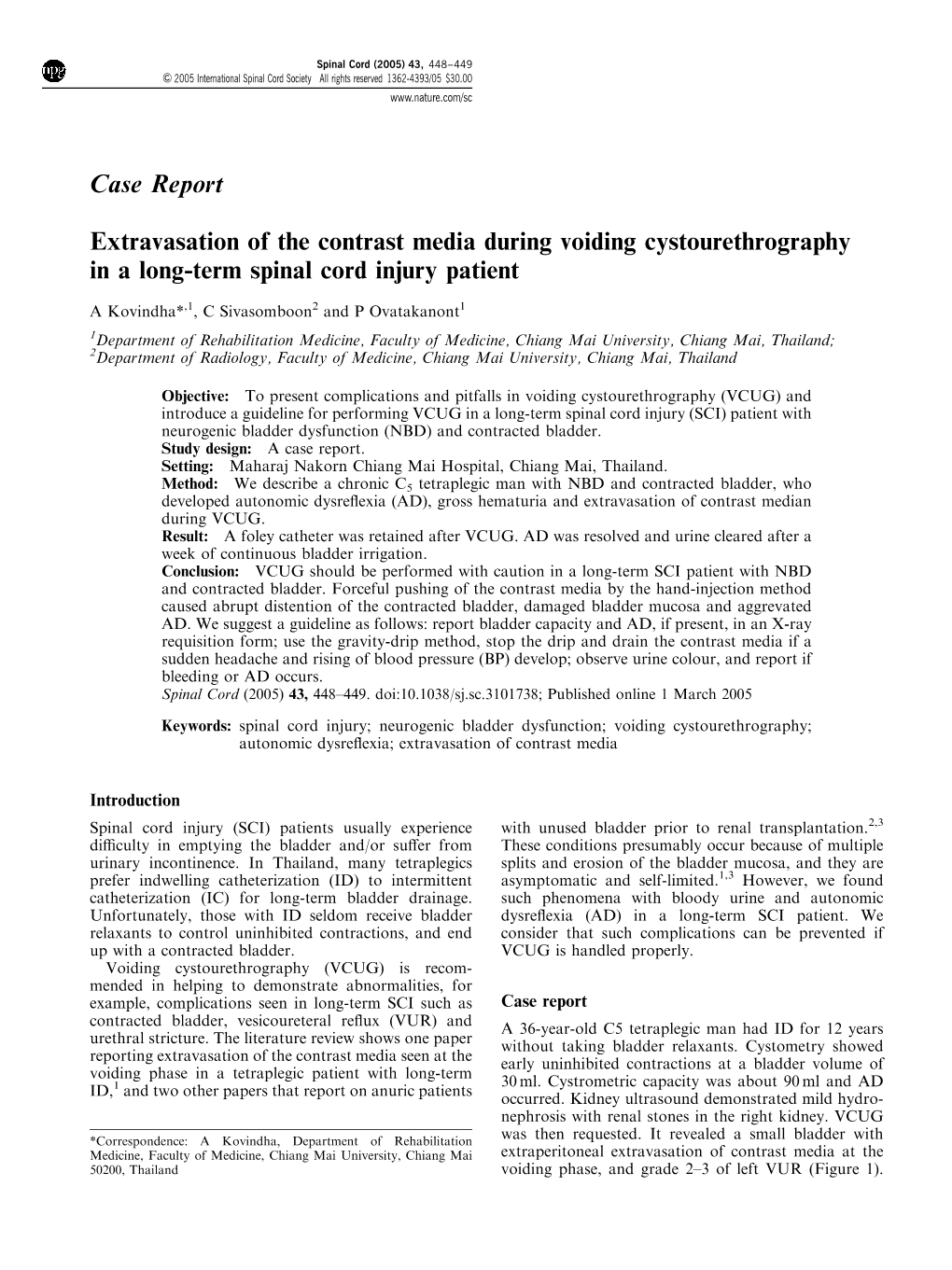 Extravasation of the Contrast Media During Voiding Cystourethrography in a Long-Term Spinal Cord Injury Patient