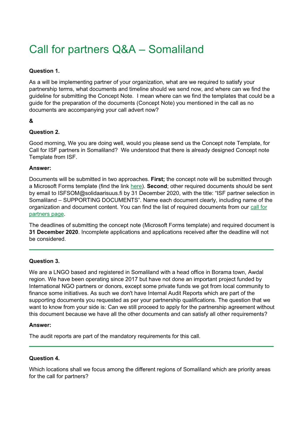 Call for Partners Q&A – Somaliland