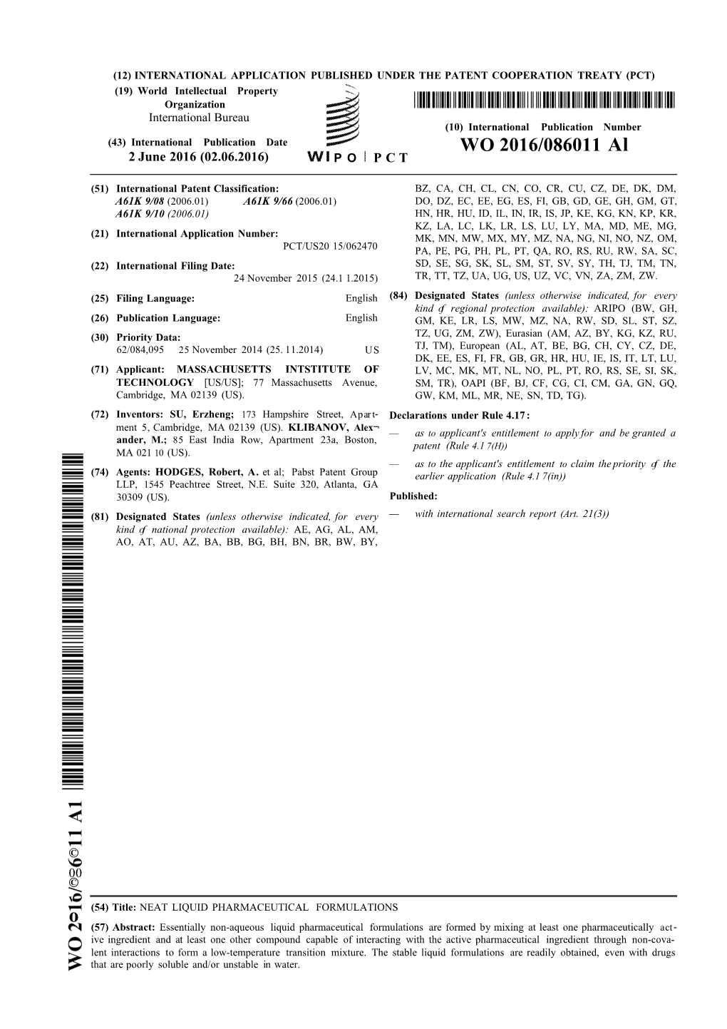 WO 2016/086011 Al 2 June 2016 (02.06.2016) P O P C T