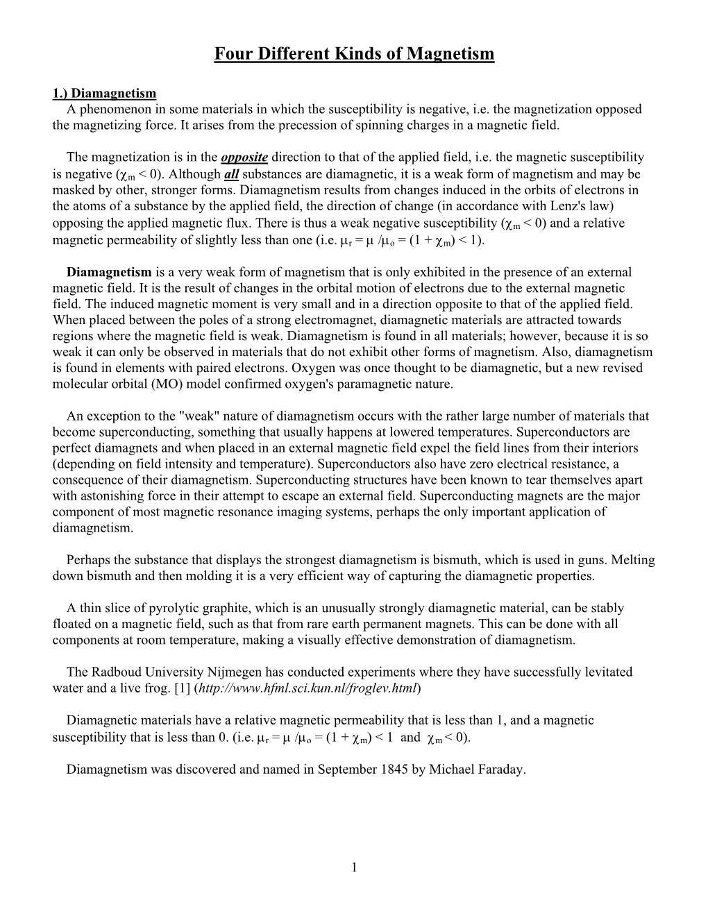 Four Different Kinds of Magnetism