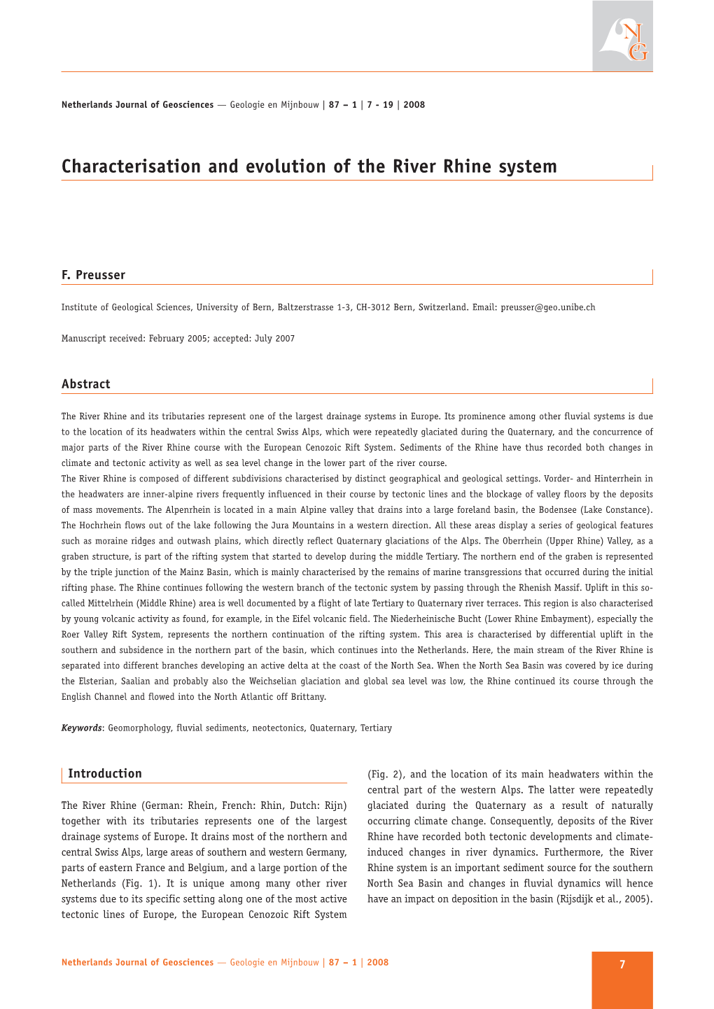 Characterisation and Evolution of the River Rhine System