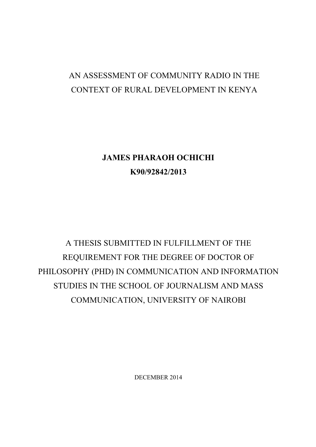 An Assessment of Community Radio in the Context of Rural Development in Kenya