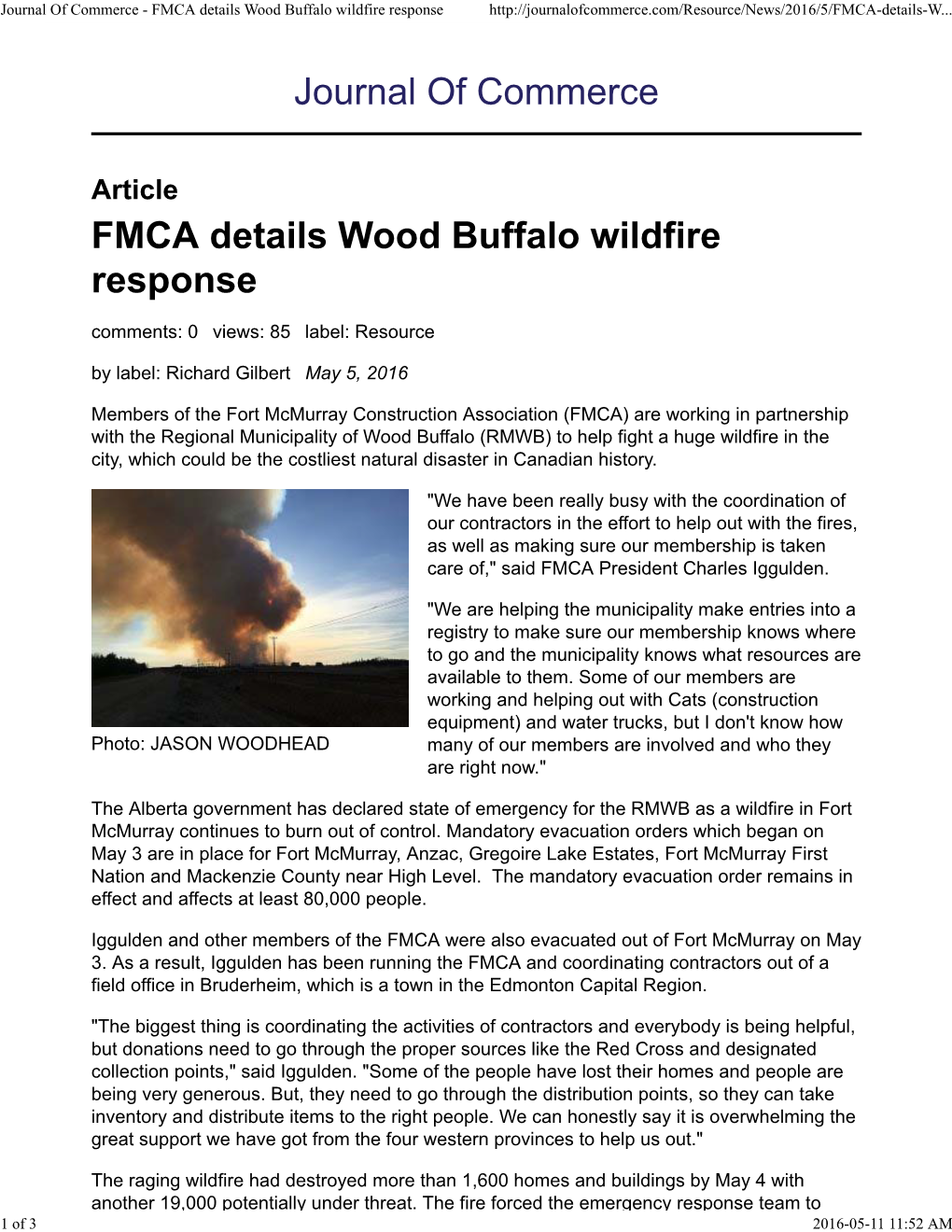 FMCA Details Wood Buffalo Wildfire Response