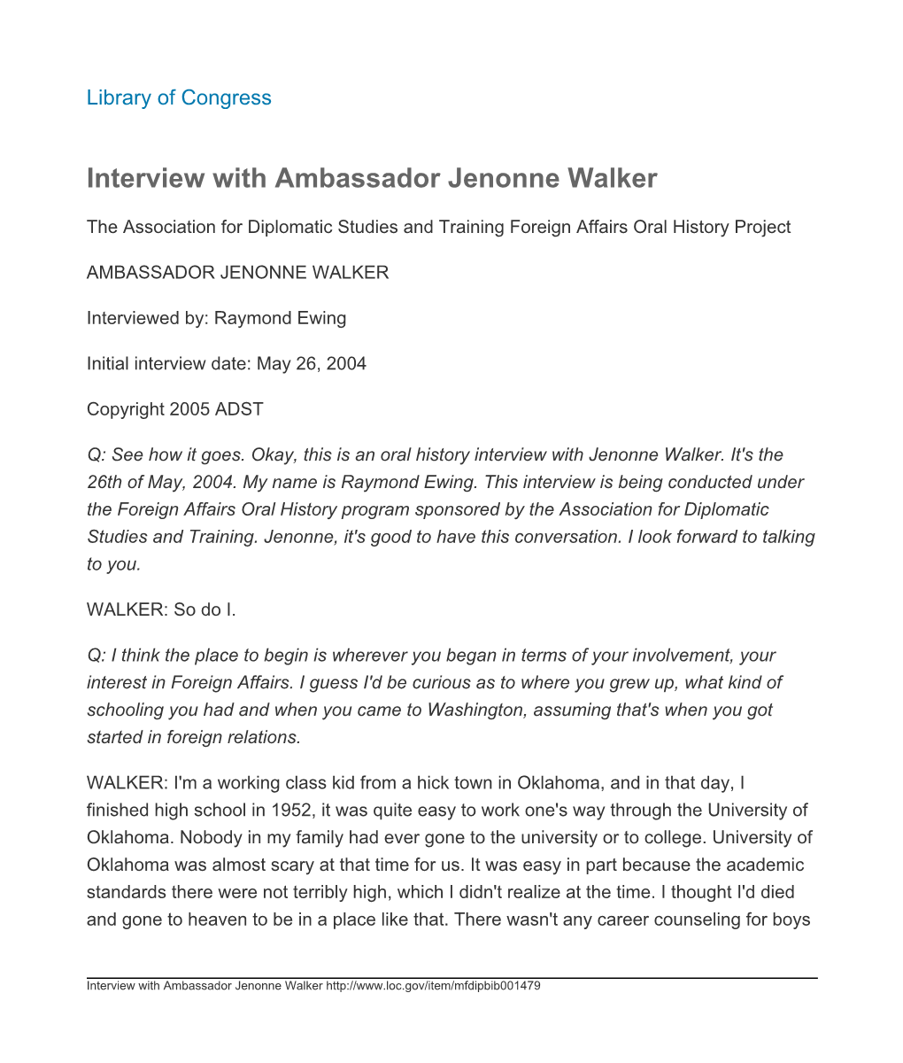 Interview with Ambassador Jenonne Walker