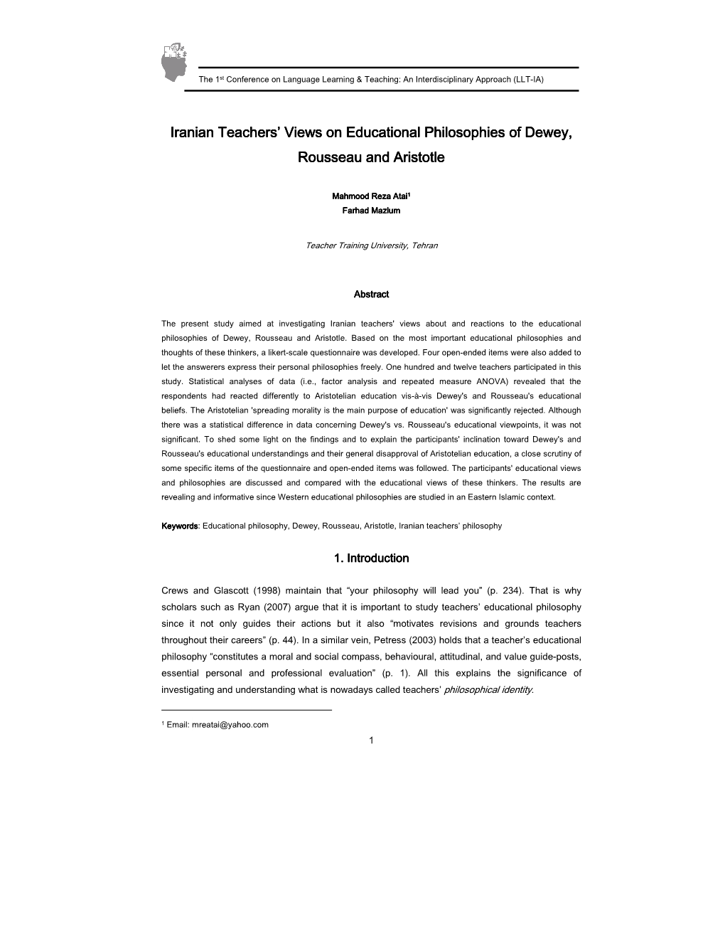 Iranian Teachers' Eachers' Eachers' Views on Educational Ducational