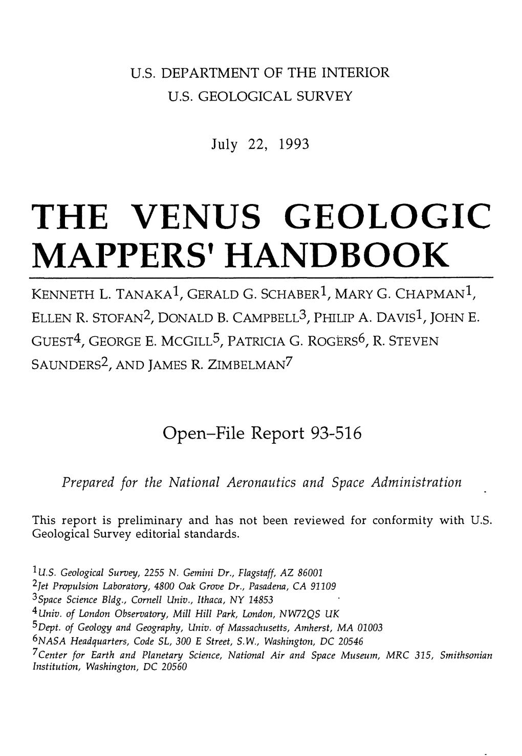 The Venus Geologic Mappers' Handbook Kenneth L