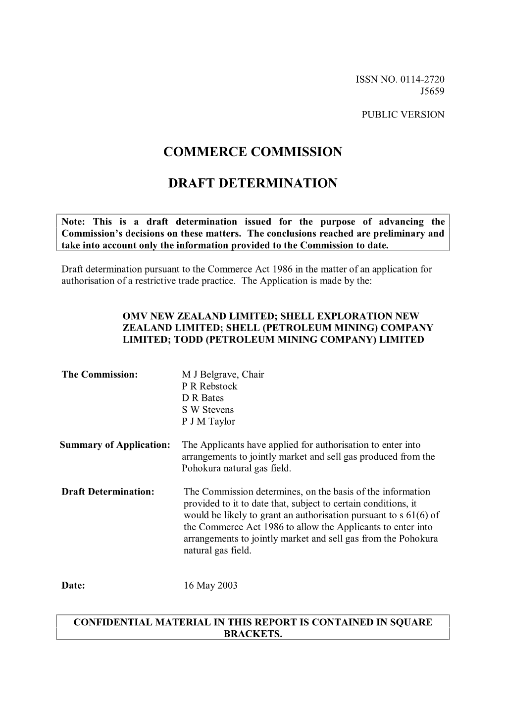 Commerce Commission Draft Determination