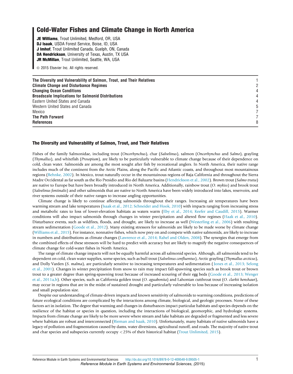 Cold-Water Fishes and Climate Change in North America