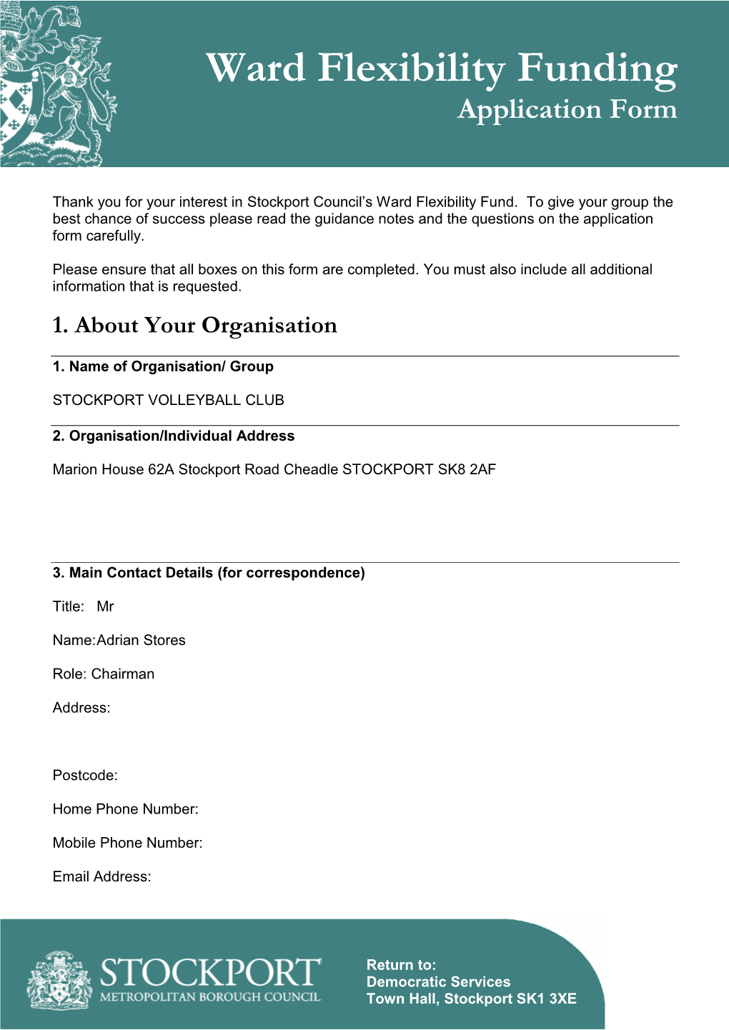 Ward Flexibility Funding Application Form