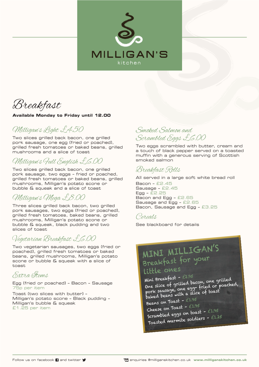 Breakfast Available Monday to Friday Until 12.00