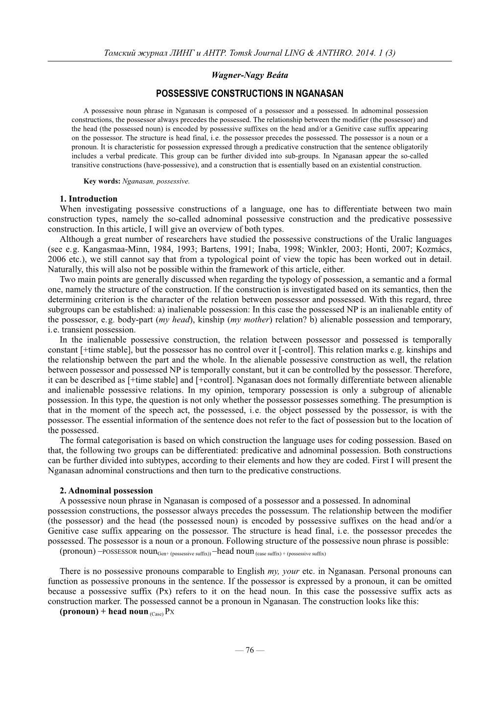 Possessive Constructions in Nganasan