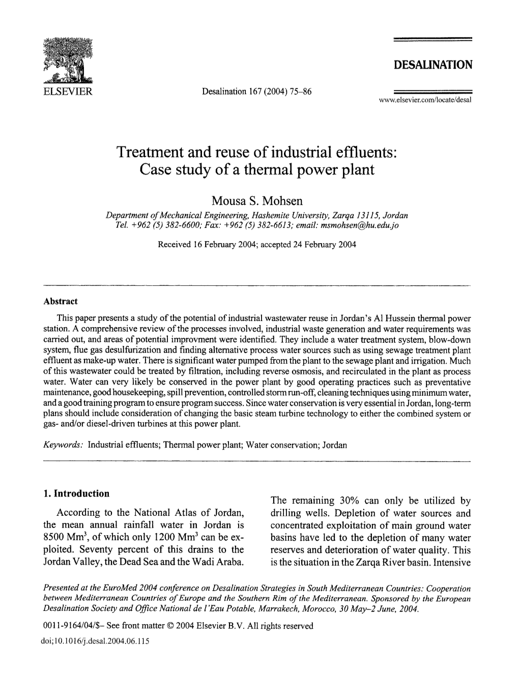 Treatment and Reuse of Industrial Effluents: Case Study of a Thermal Power Plant