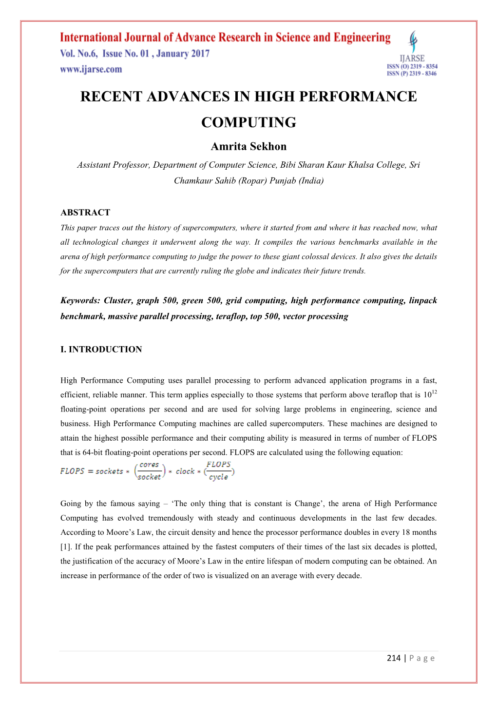 Recent Advances in High Performance Computing