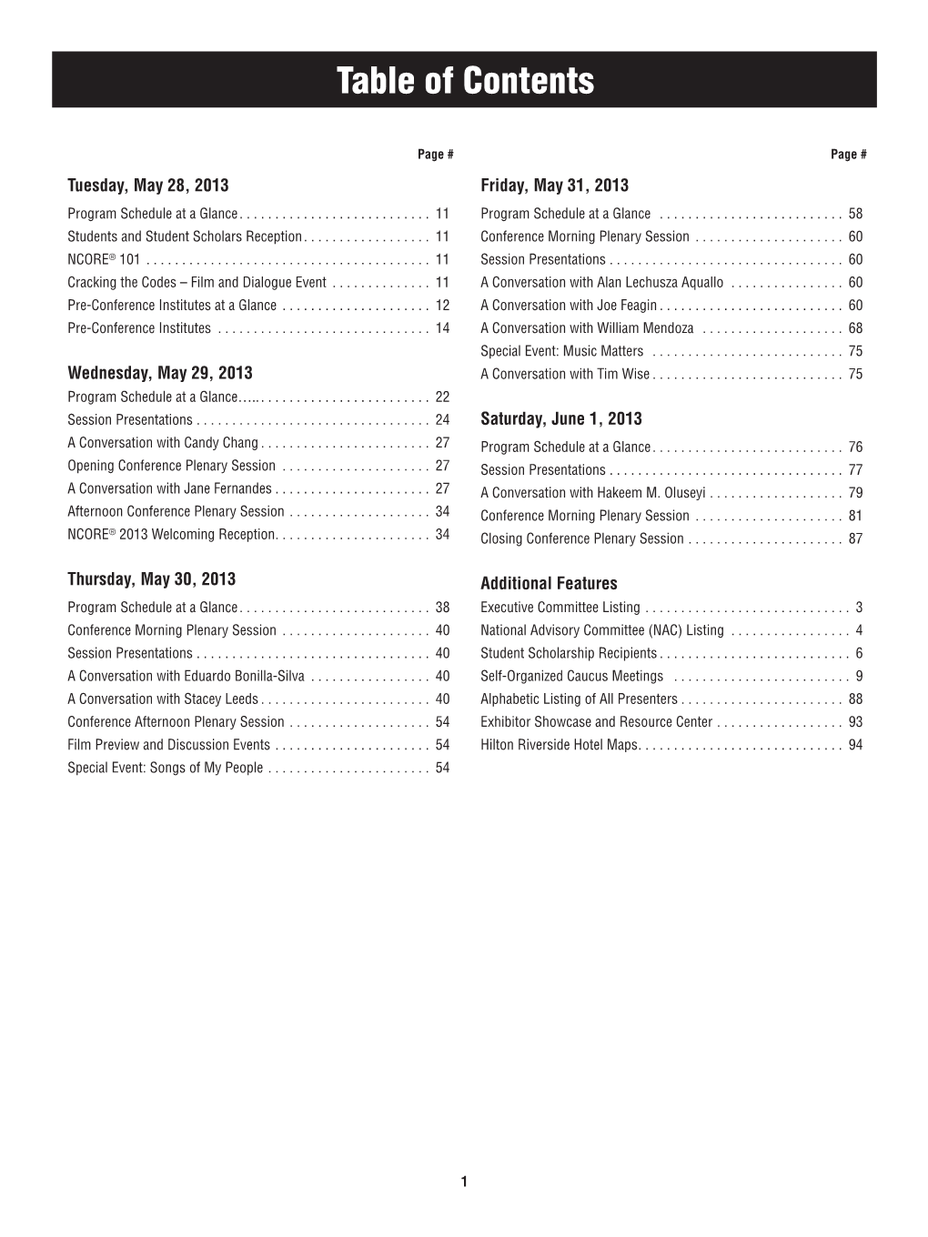 Table of Contents