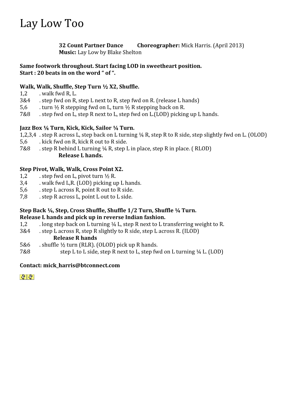 Copperknob - Linedance Stepsheets - Lay Low Too (P)