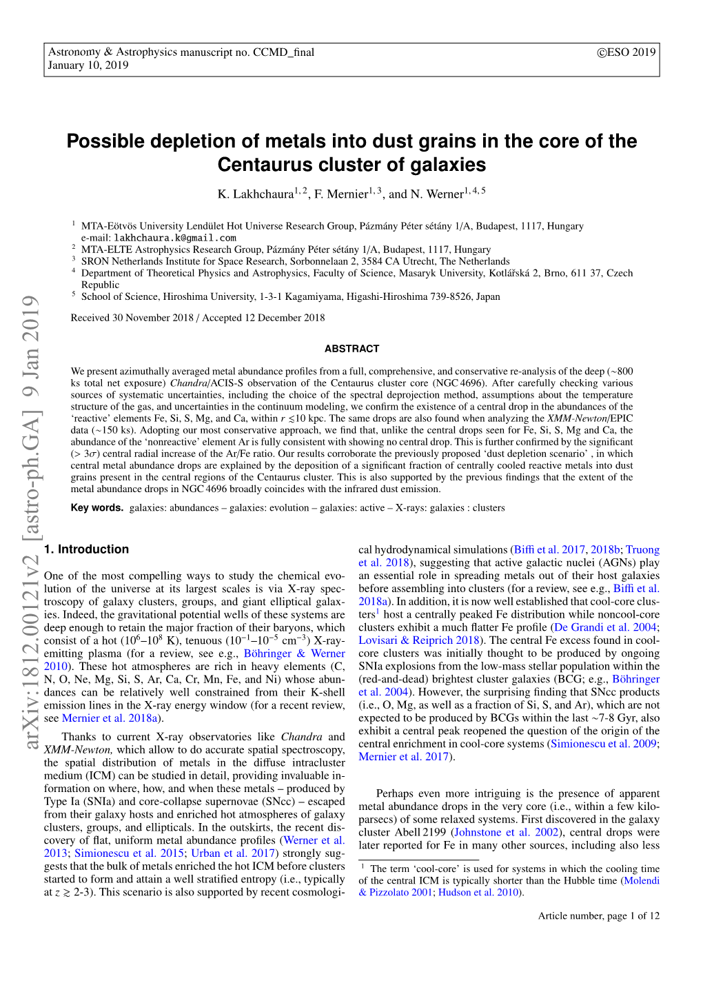 Possible Depletion of Metals Into Dust Grains in the Core of the Centaurus Cluster of Galaxies K