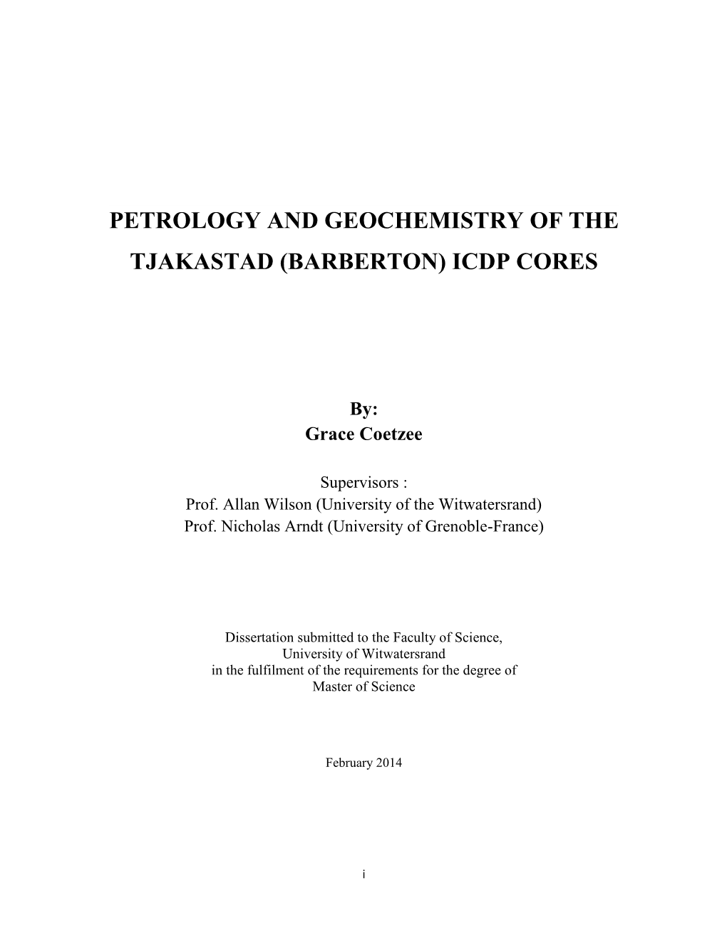 Petrology and Geochemistry of the Tjakastad (Barberton) Icdp Cores